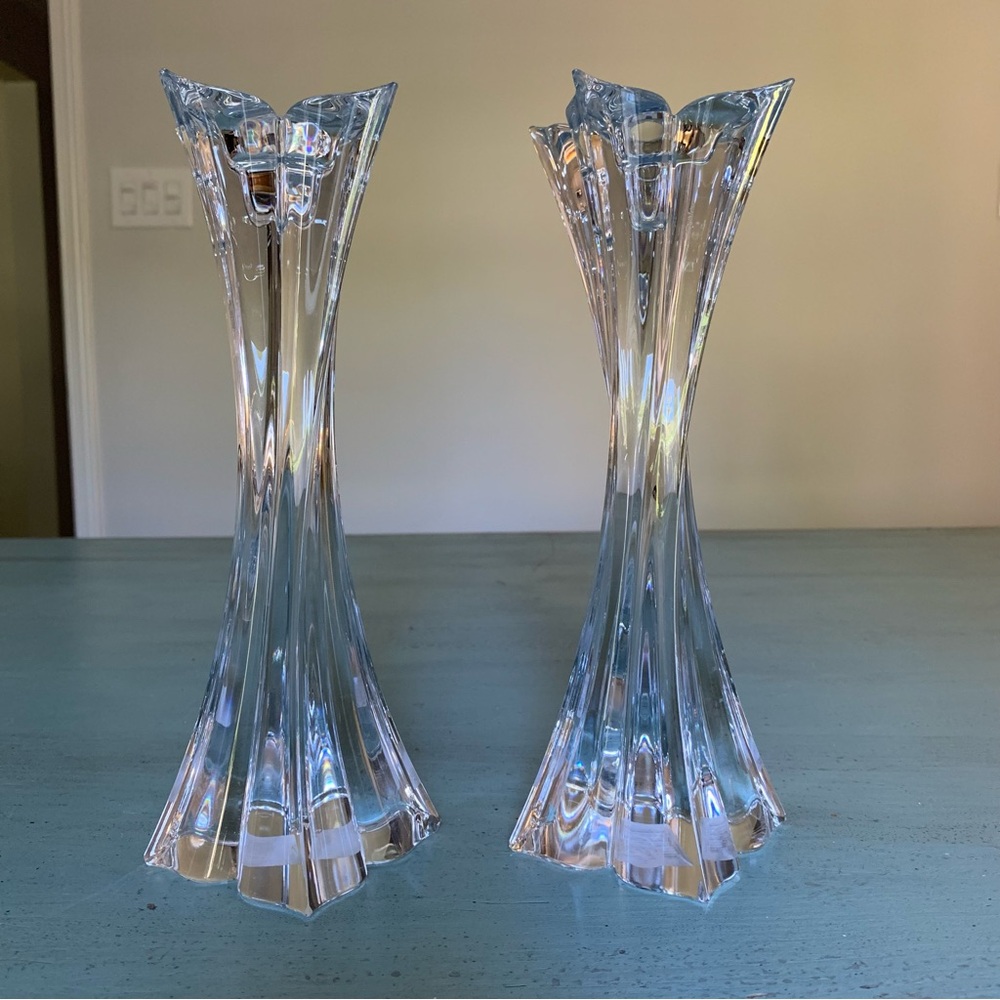 Mikasa Crystal Candlestick Holders Pair Lead Florale Petal Collection 10 Inch